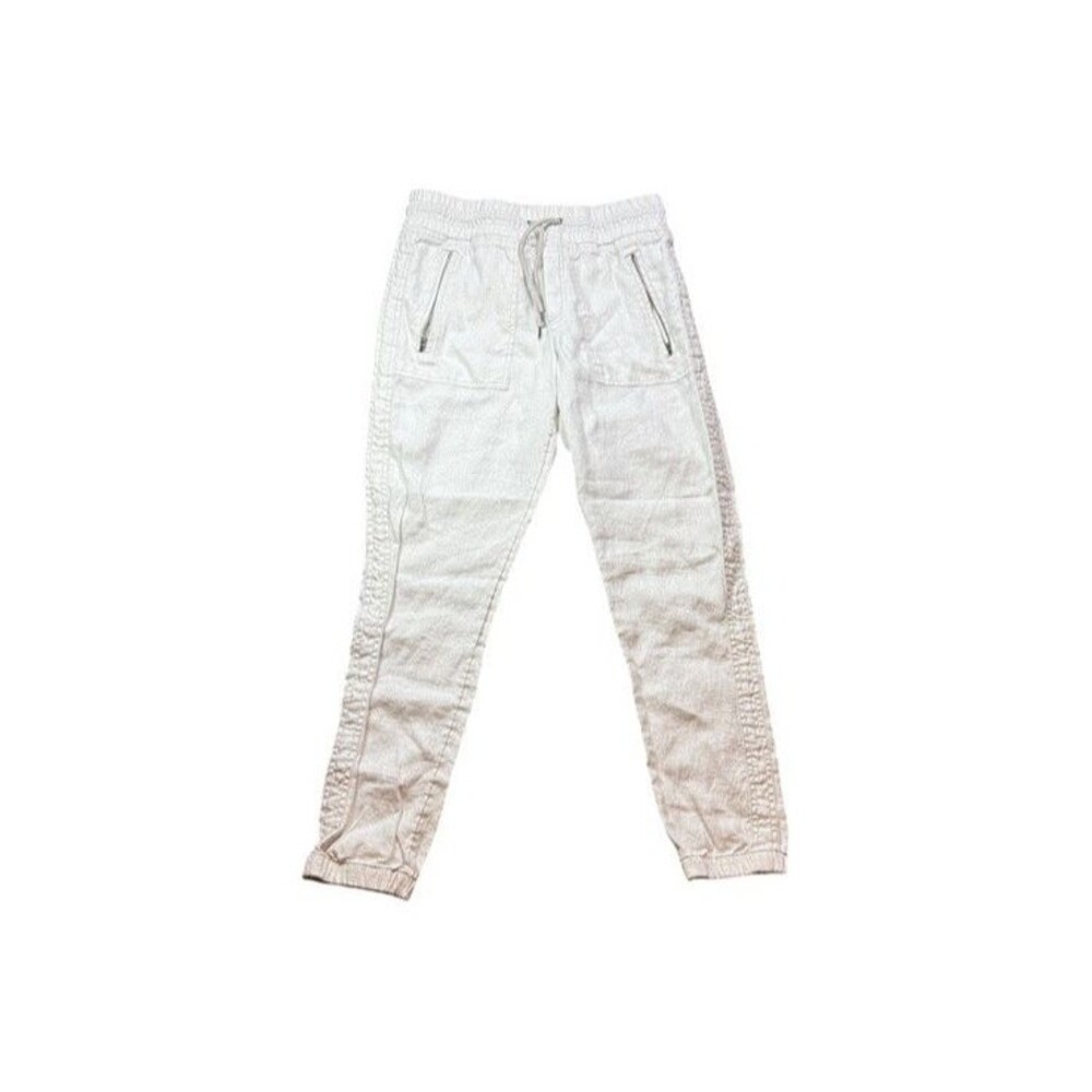 Athleta Linen Pants Womens Size 2 Cabo Linen White Leopard Joggers Beach Boho